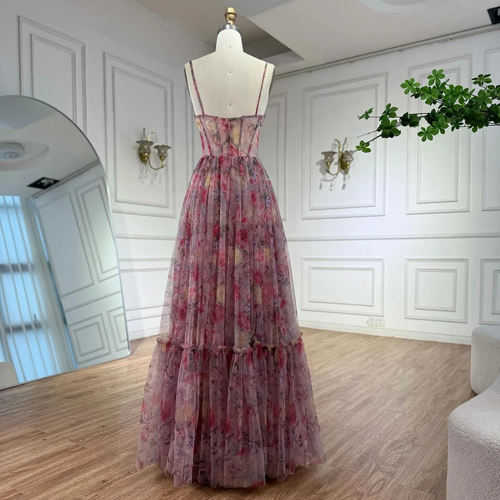 SERENE HILL Pink A-Line Tulle Printed Ruffle Tiered Prom Dress LA73149 SERENE HILL Pink A-Line Tulle Printed Ruffle Tiered Prom Dress LA73149