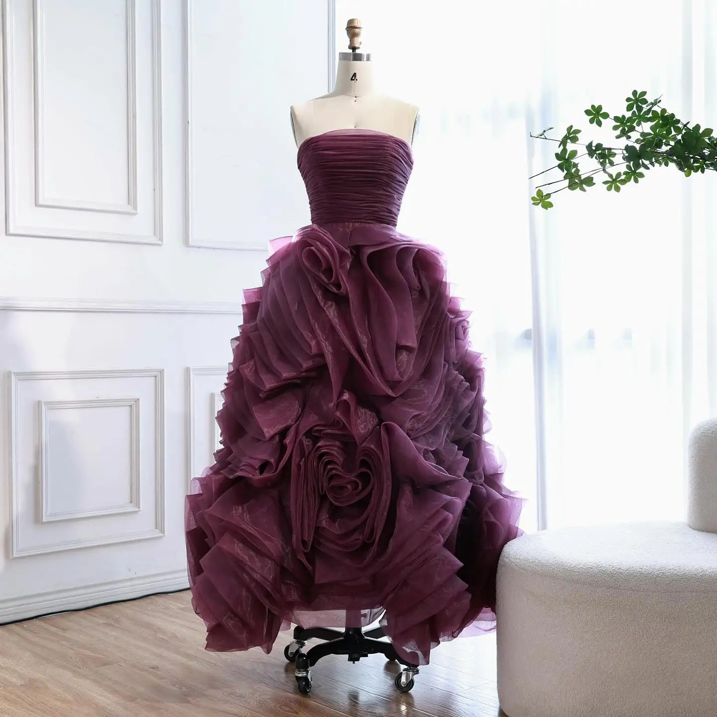 Luxury Purple 3D Rose Flower Strapless Princess Evening Dress LA73176 - SERENE HILL