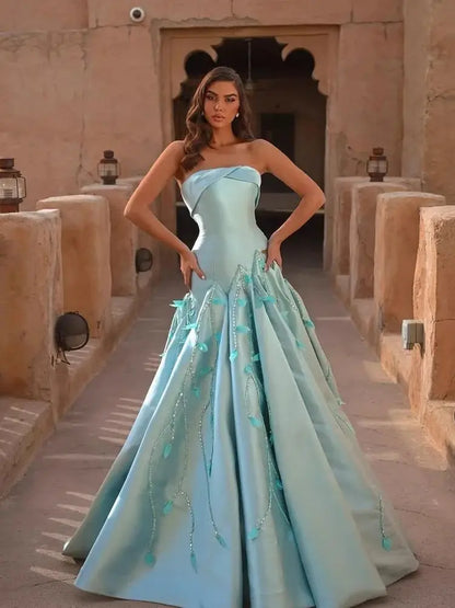 Luxury Blue Satin Mermaid Evening Dress LA73046 - SERENE HILL