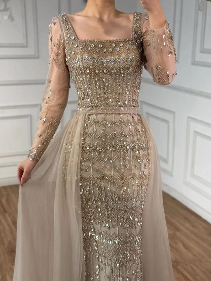 Luxury Arabic Square Neck Beaded Mermaid Evening Dress LA72714D - SERENE HILL