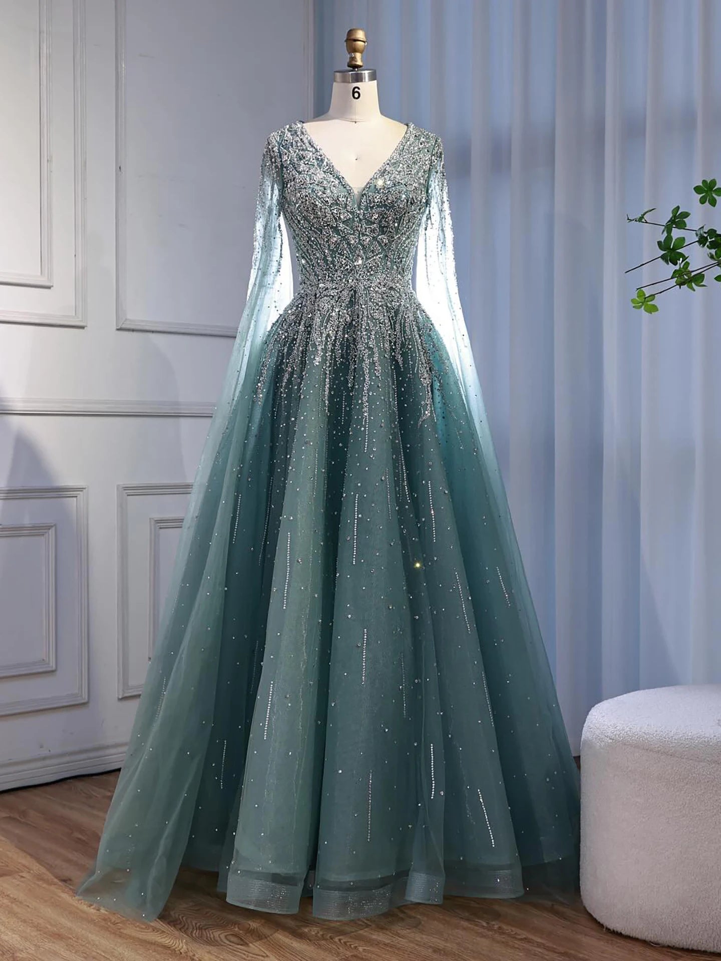 Luxury Caramel Dubai Evening Dress with Cape LA73269 - SERENE HILL