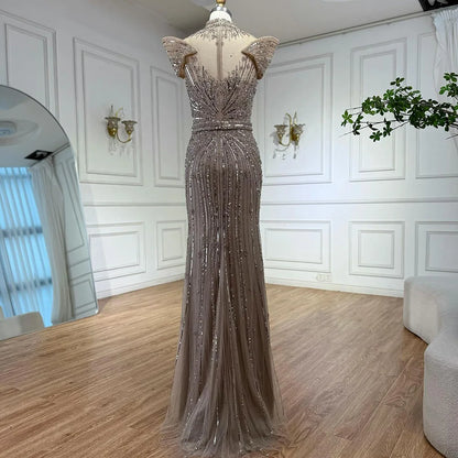 Luxury Caramel Mermaid Beaded Evening Dress LA73082 - SERENE HILL