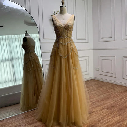 Luxury Sage Green Beaded A-Line Off-Shoulder Evening Dress LA72605 - SERENE HILL