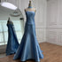Luxury Blue Satin Mermaid Evening Dress with Long Scarf LA72831 - SERENE HILL