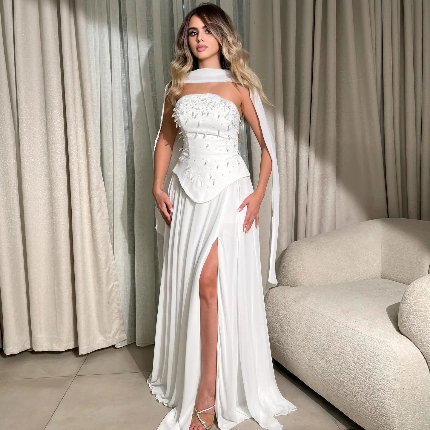 Luxury Green Beaded Corset Evening Dress with Cape LA73367 - SERENE HILL