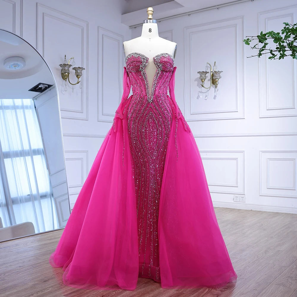 Luxury Blue Mermaid Evening Dress with Gloves and Overskirt LA72582 - SERENE HILL