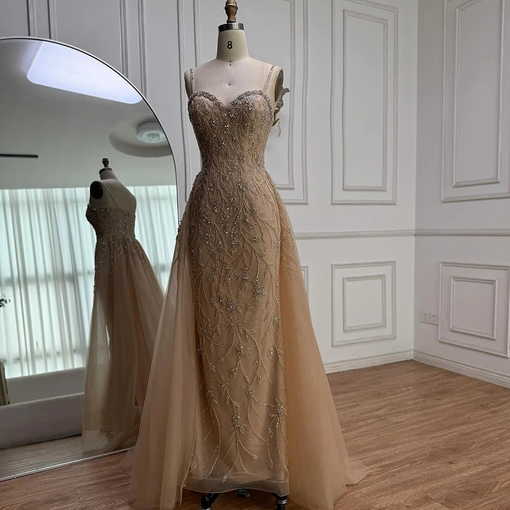 Luxury Nude Beaded Evening Dress with Overskirt 2025 LA73121 - SERENE HILL