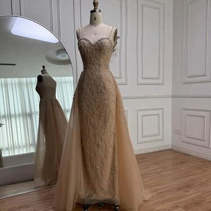 Luxury Nude Beaded Evening Dress with Overskirt 2025 LA73121 - SERENE HILL