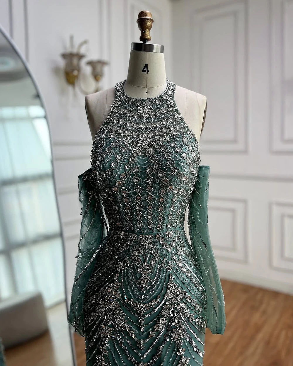 Luxury Turquoise Halter Mermaid Evening Dress LA72980 nude / 8
