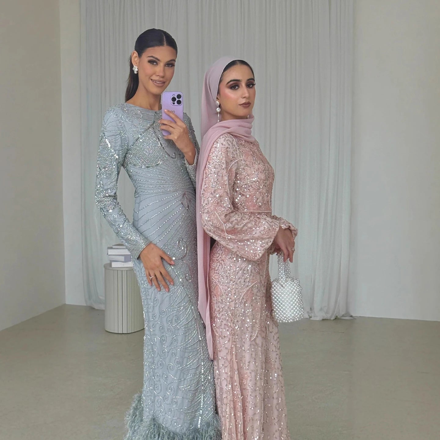 Luxury Pink Pearls Beaded Muslim Mermaid Evening Dress LA73417 - SERENE HILL
