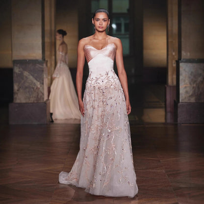 Luxury Nude Pink Sweetheart Beaded A-Line Evening Dress LA73396 - SERENE HILL
