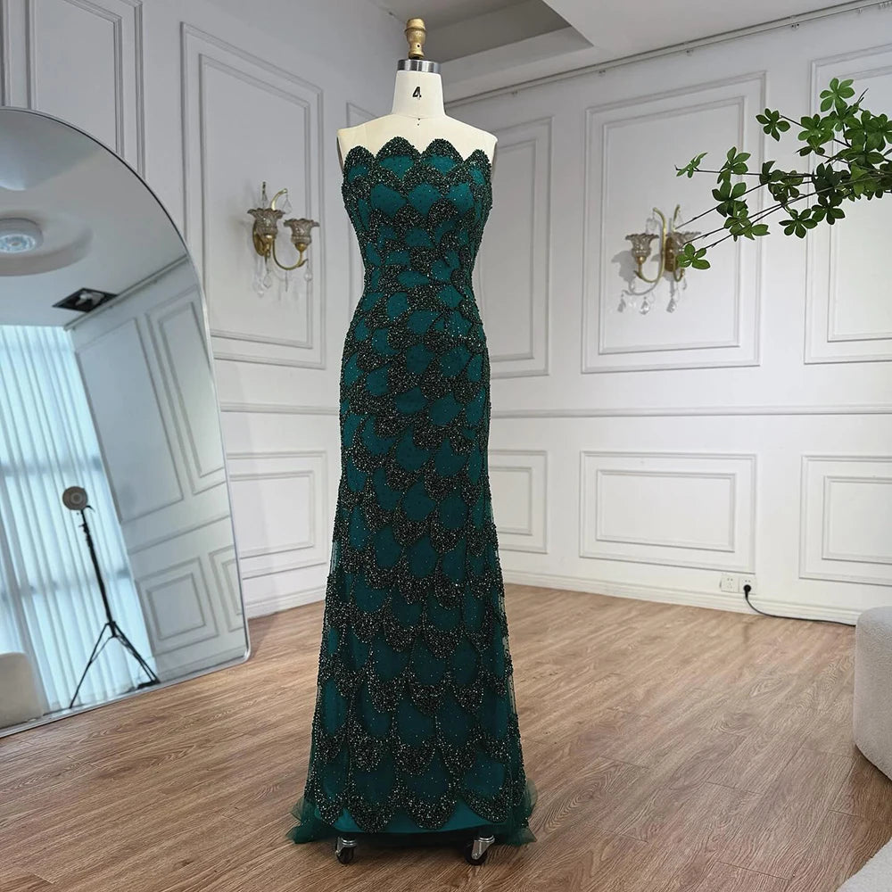 green emerald velvet dress Cream Long Sleeves Arabic Evening Dresses SS696 – DreamyVow main image 1