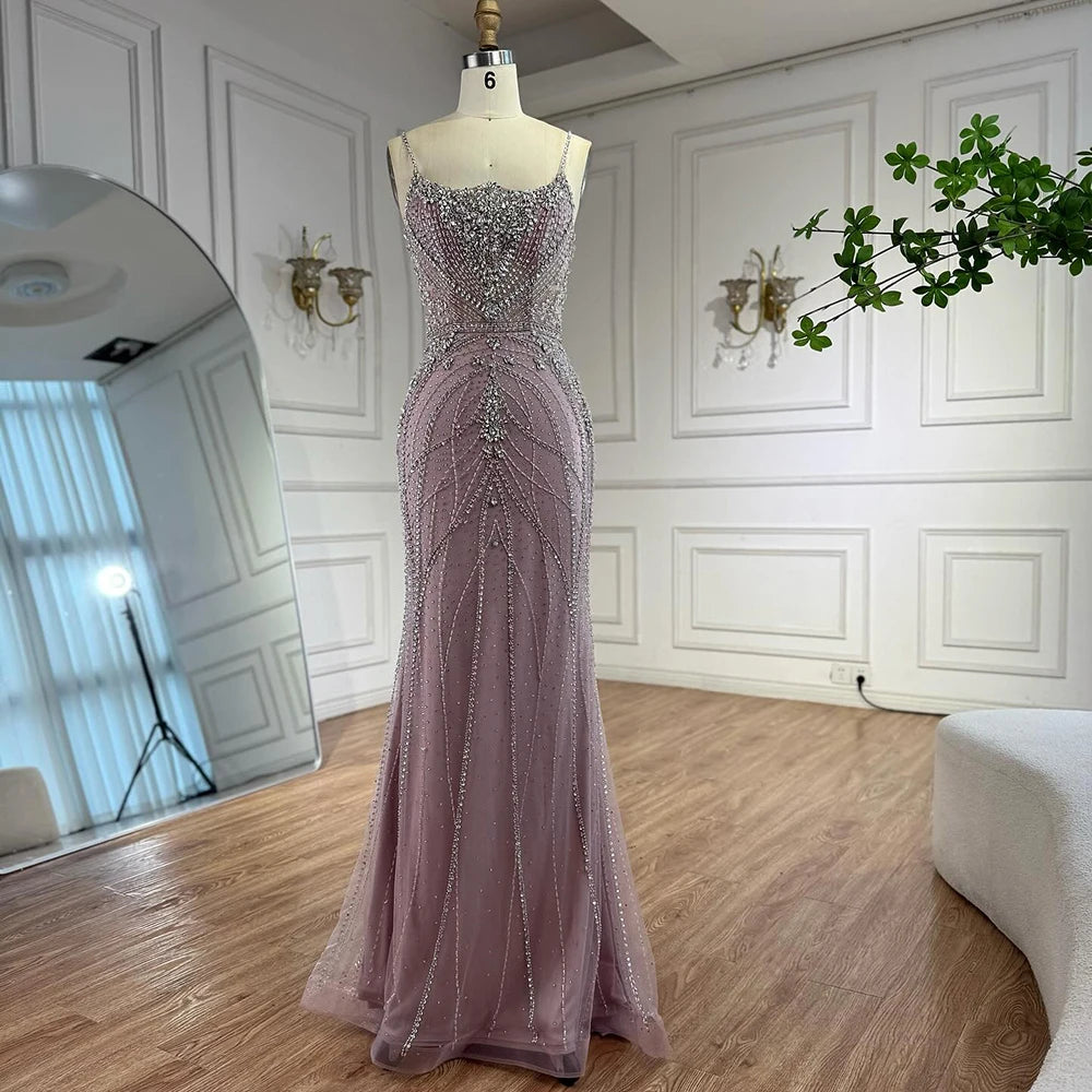 Luxury Dubai Nude Mermaid Evening Dress with Cape Sleeves LA73195 - SERENE HILL