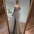 Seductive High Split Beaded Mermaid Evening Gown with One-Shoulder With Overskirt in Caramel Color for Women Party LA71371A - SERENE HILL