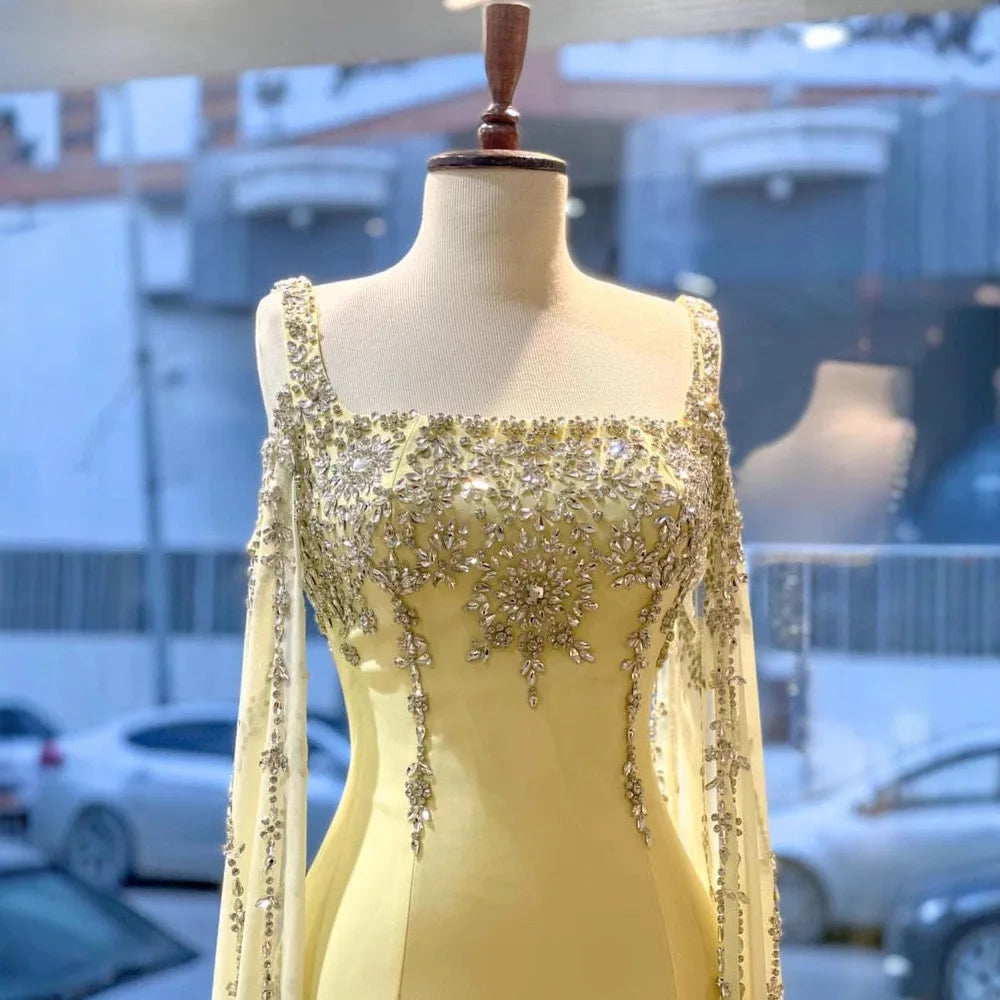 Chic Blue Crystal Evening Dress with Cape Sleeves LA72460 - SERENE HILL