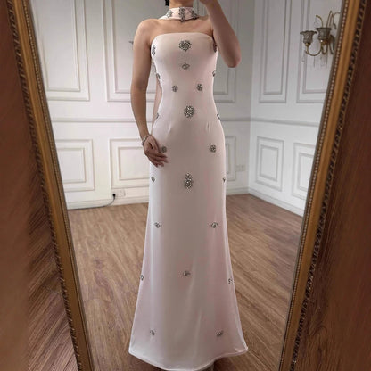 Luxury Pink Arabic Mermaid Crystal Evening Dress with Cape LA73100 - SERENE HILL