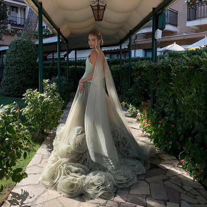 Elegant Sage Green 3D Flowers A Line Evening Dresses Gowns LA72913 - SERENE HILL