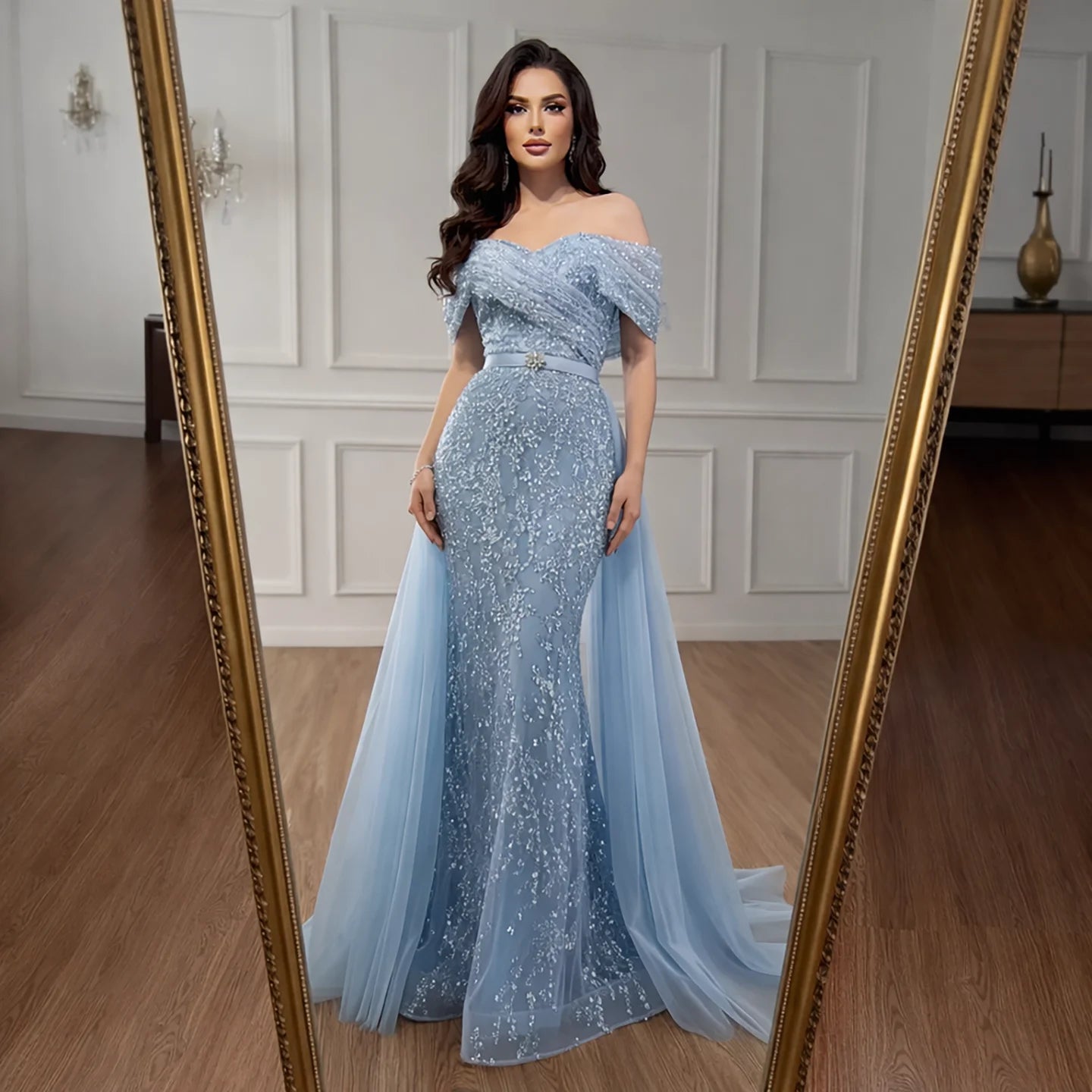 Luxury Arabic Blue One Shoulder Mermaid Evening Dress LA73378A - SERENE HILL