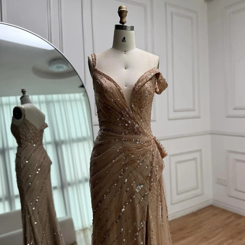Luxury Blue Beaded Mermaid Evening Dress with Split LA71663 - SERENE HILL