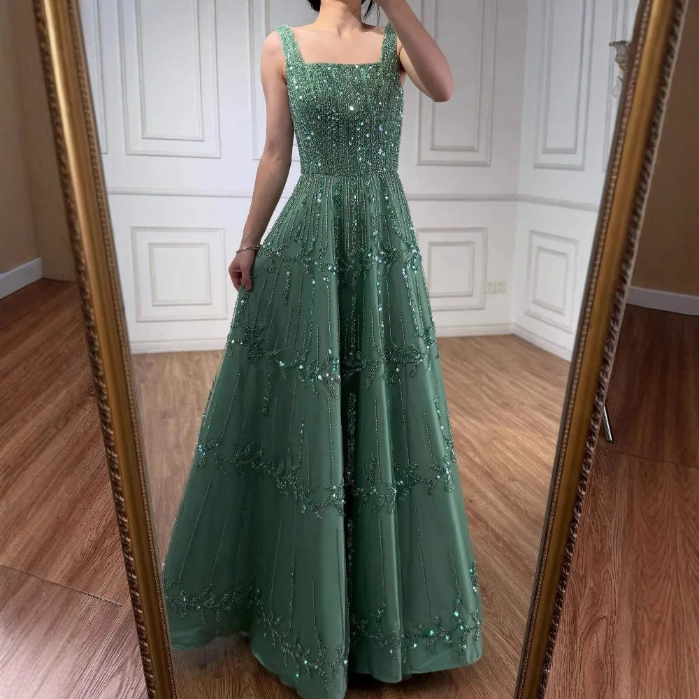 Elegant Sage Green Beaded A-Line Evening Dress LA73064 - SERENE HILL