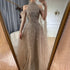 Serene Hill 2025 Arabic Turquoise Cape Sleeves A-Line Beaded Feathers Long Evening Gowns for Women Wedding Party LA72644 - SERENE HILL