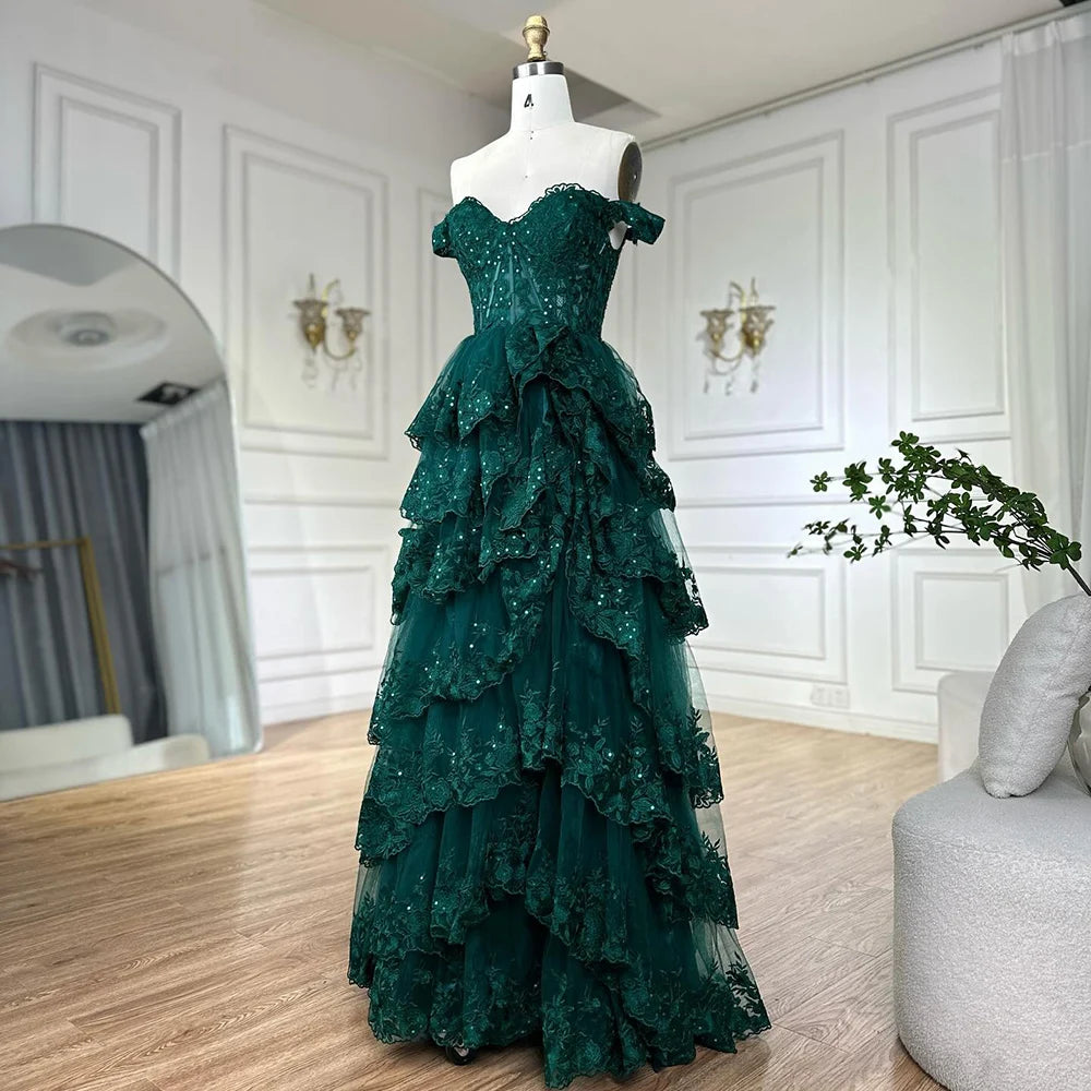 SERENE HILL A-Line/Princess Tulle Lace er Court Train Prom Dress With Ruffles Sequins LA72586 - SERENE HILL