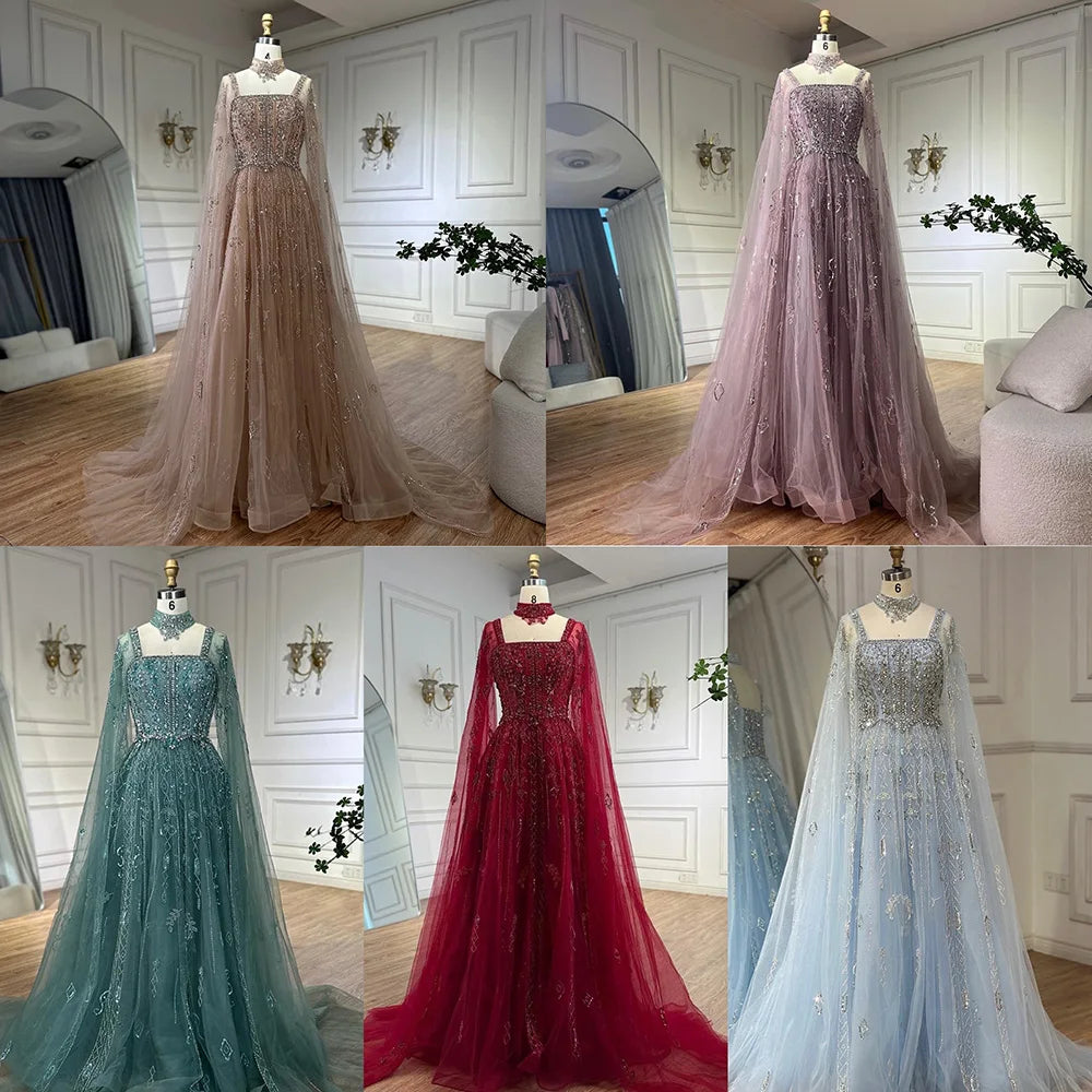 Luxury Designer Nude A-Line Crystal Beaded Arabic Evening Dress LA72764 - SERENE HILL