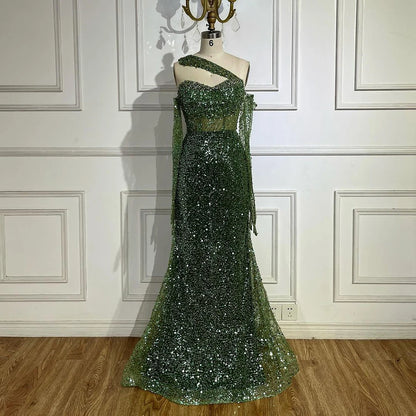 Serene Hill 2025 Arab Nude One Shoulder Mermaid Evening Dress Elegant Luxury Gown with Beaded for Women&