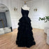 Serene Hill 2025 Arabic Black Elegant One-Shoulder Tiered A-Line Lace Luxury Prom Dress for Women&