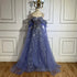 Serene Hill 2025 Arabic Blue A-Line Elegant Beaded Luxury Evening Gowns for Women with Detachable Cape Sleeves Party LA72638 - SERENE HILL