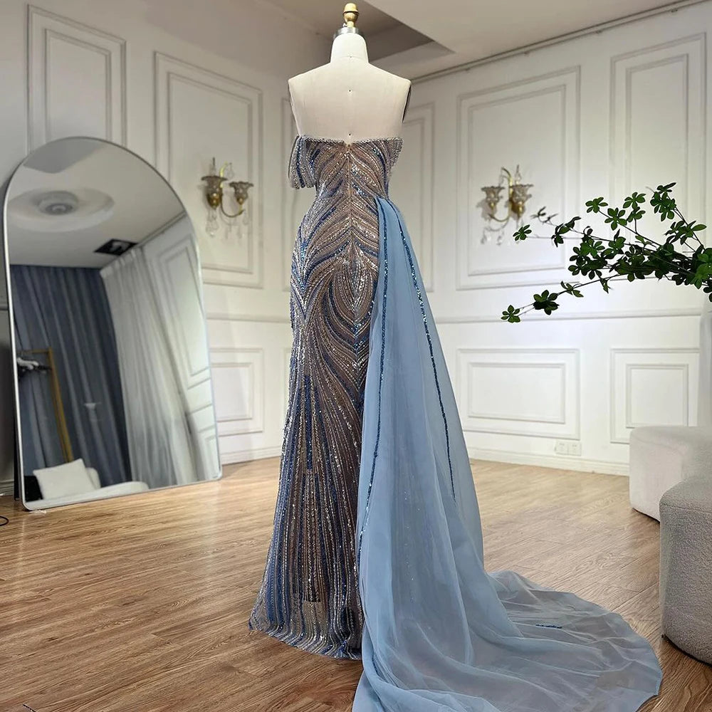 Serene Hill 2024 Arabic Blue One Shoulder Luxury Dubai Evening Gown w SERENE HILL Serene Hill 2024 Arabic Blue One Shoulder Luxury Dubai Evening Gown w SERENE HILL