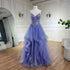 Serene Hill 2025 Arabic Blue Spaghetti Strap A-Line Tiered Lace Appliques Luxury Evening Dress for Women&