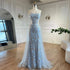 Serene Hill 2025 Arabic Blue Mermaid Luxury Evening Gown with Tulle Overskirt Beaded Dress for Women&