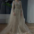 Luxury Dubai Arabic Caramel Elegant A-Line Beaded Long Evening Dresses Gowns with Cape Sleeves for Formal Occasion LA72750 - SERENE HILL