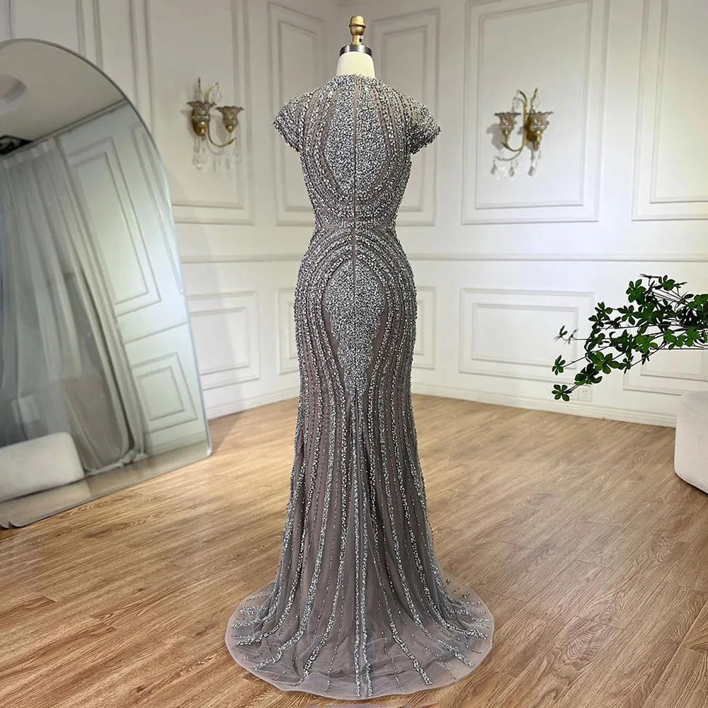 Luxury Designer Dubai Silver Nude Arabic Evening Dresses LA72344 Gray Nude / 16