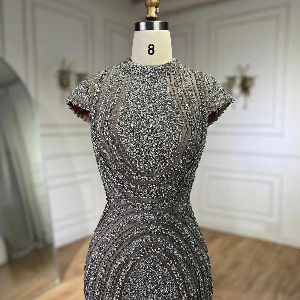 Luxury Designer Dubai Silver Nude Arabic Evening Dresses LA72344 - SERENE HILL
