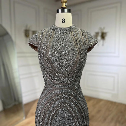 Luxury Designer Dubai Silver Nude Arabic Evening Dresses LA72344 - SERENE HILL