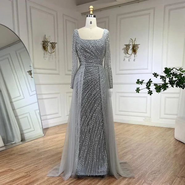 Serene Hill 2025 Dubai Dubai Silver Gray Mermaid Skirt القابلة للفصل