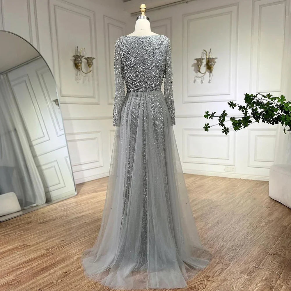 Luxury Gray Beaded Mermaid Evening Dress with Detachable Skirt LA71618L - SERENE HILL