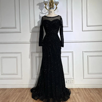 Luxury Dubai Arabic Elegant Black Mermaid Luxury Dubai Purple Evening Gown with Dress for Women&