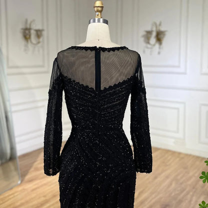 Luxury Dubai Arabic Elegant Black Mermaid Luxury Dubai Purple Evening Gown with Dress for Women&