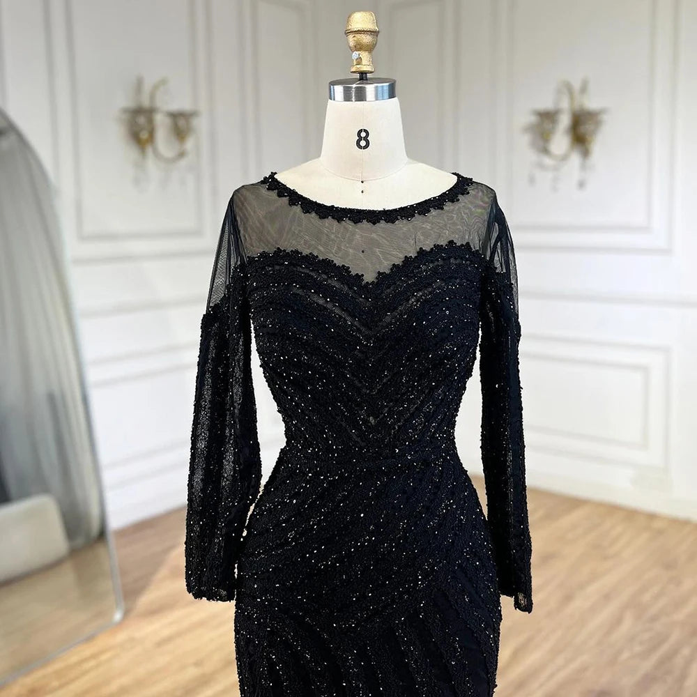 Luxury Dubai Arabic Elegant Black Mermaid Luxury Dubai Purple Evening Gown with Dress for Women&