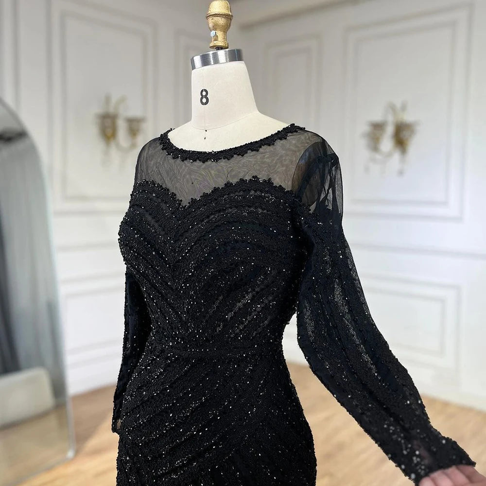 Luxury Dubai Arabic Elegant Black Mermaid Luxury Dubai Purple Evening Gown with Dress for Women&
