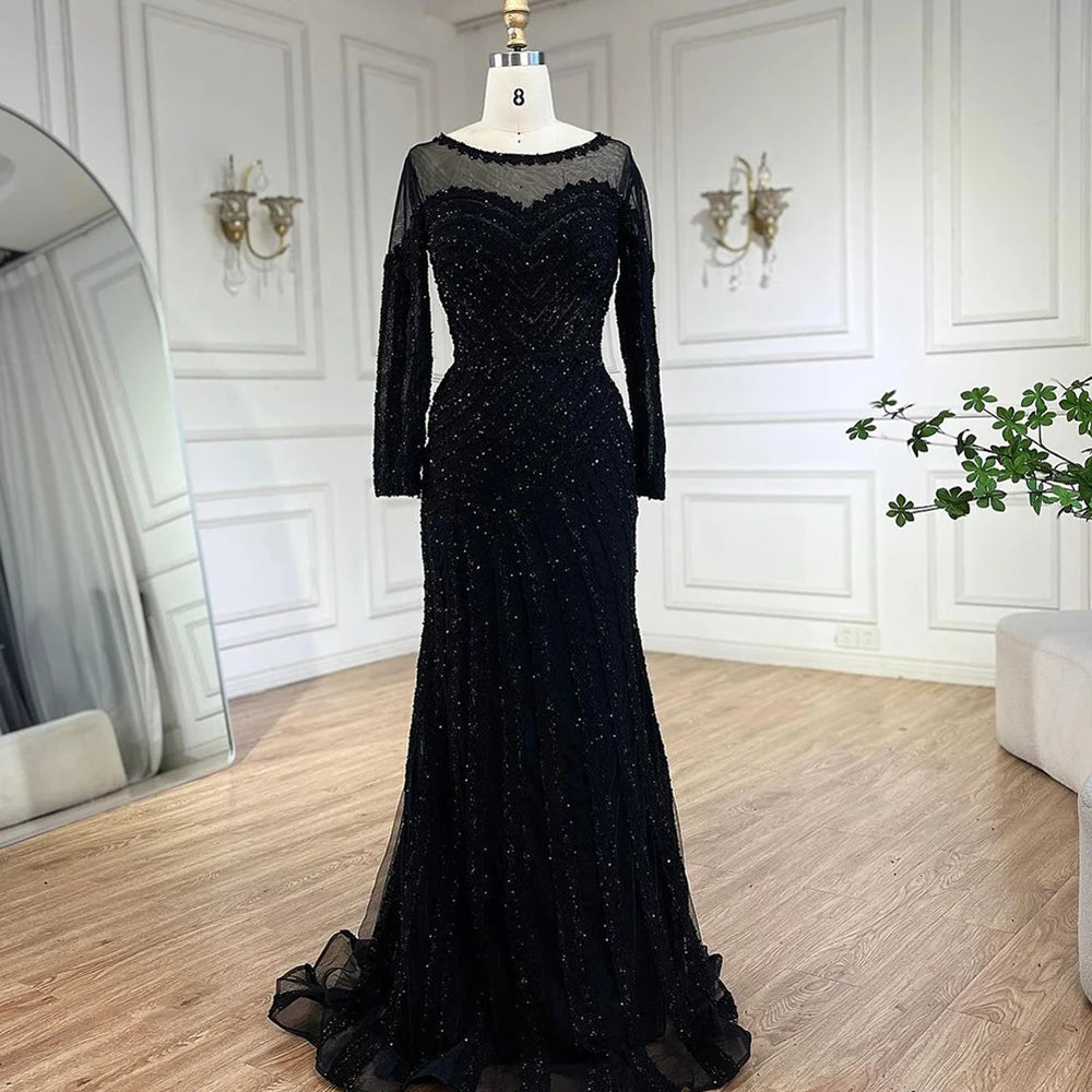 Luxury Dubai Arabic Elegant Black Mermaid Luxury Dubai Purple Evening Gown with Dress for Women&