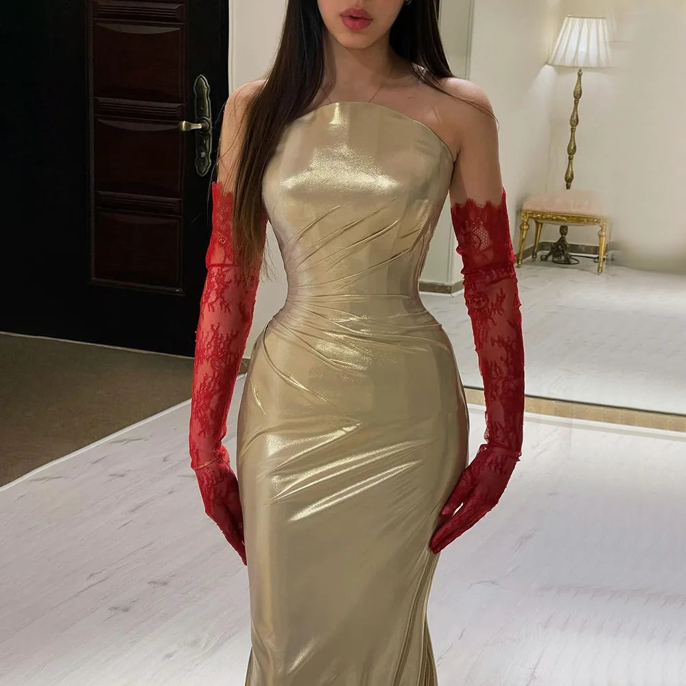 Serene Hill 2025 Arabic Elegant Gold Mermaid Luxury Dubai Evening Gown for Women&