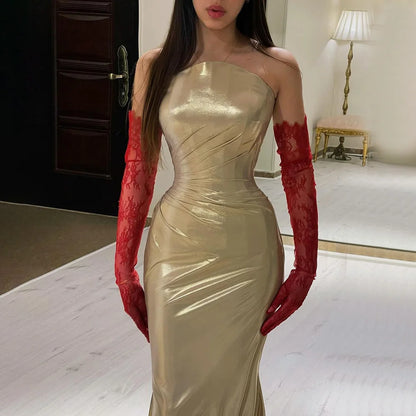 Serene Hill 2025 Arabic Elegant Gold Mermaid Luxury Dubai Evening Gown for Women&