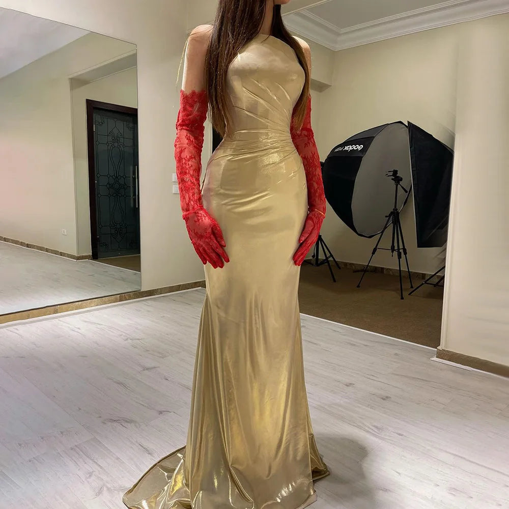 Serene Hill 2025 Arabic Elegant Gold Mermaid Luxury Dubai Evening Gown for Women&