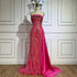 Serene Hill Arabic Nude Satin Mermaid Beaded Luxury Dubai Evening Gown with Side Skirt for Women&