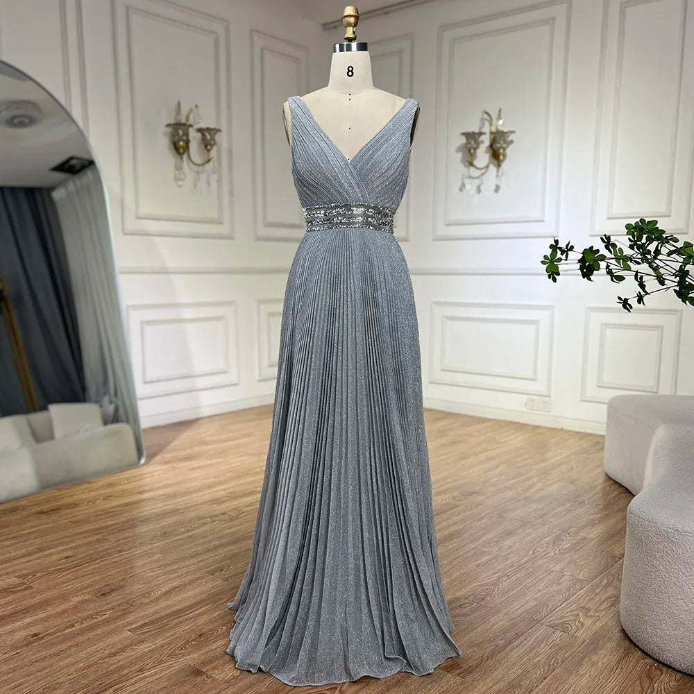 Serene Hill 2025 Arabic Gray Mermaid Spaghetti Strap Luxury Evening Gown with for Women&