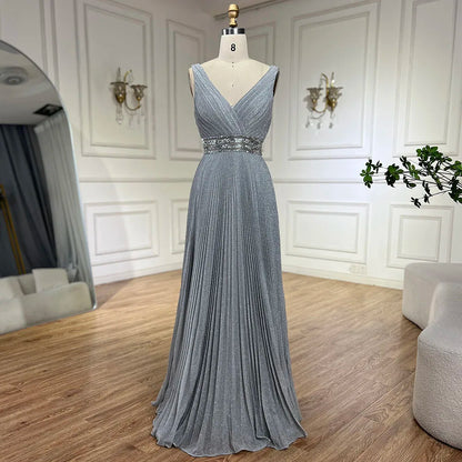 Serene Hill 2025 Arabic Gray Mermaid Spaghetti Strap Luxury Evening Gown with for Women&
